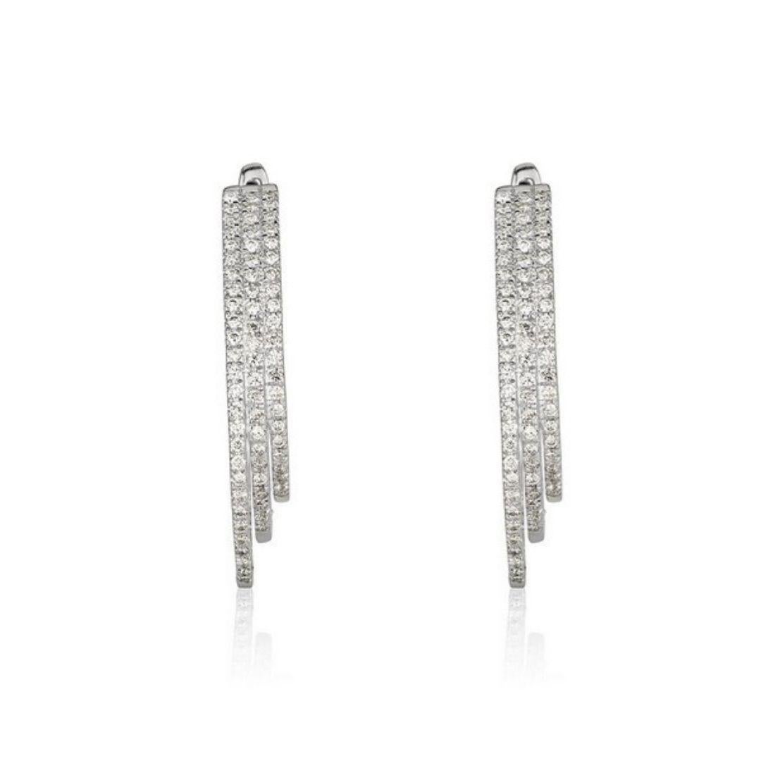 Shlomit Rogel - 0.96 Carat Diamond Hoop Earrings in 14 Karat White Gold In New Condition In Ramatgan, IL