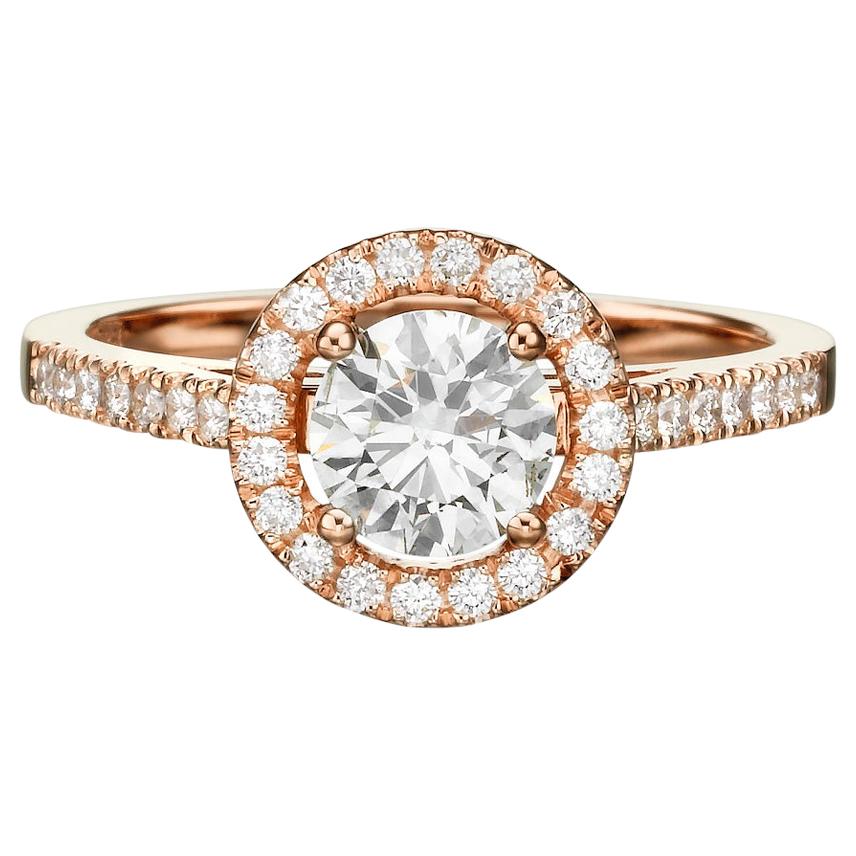 1.00 GIA Carat Halo "Lenny" Diamond Ring in 14 Karat Rose Gold - Shlomit Rogel For Sale