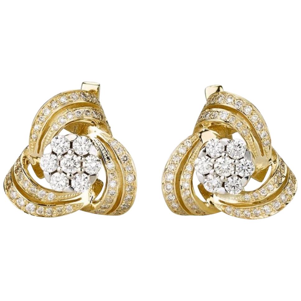 1.18 Carat Diamond Earrings in 14 Karat Yellow Gold - Shlomit Rogel