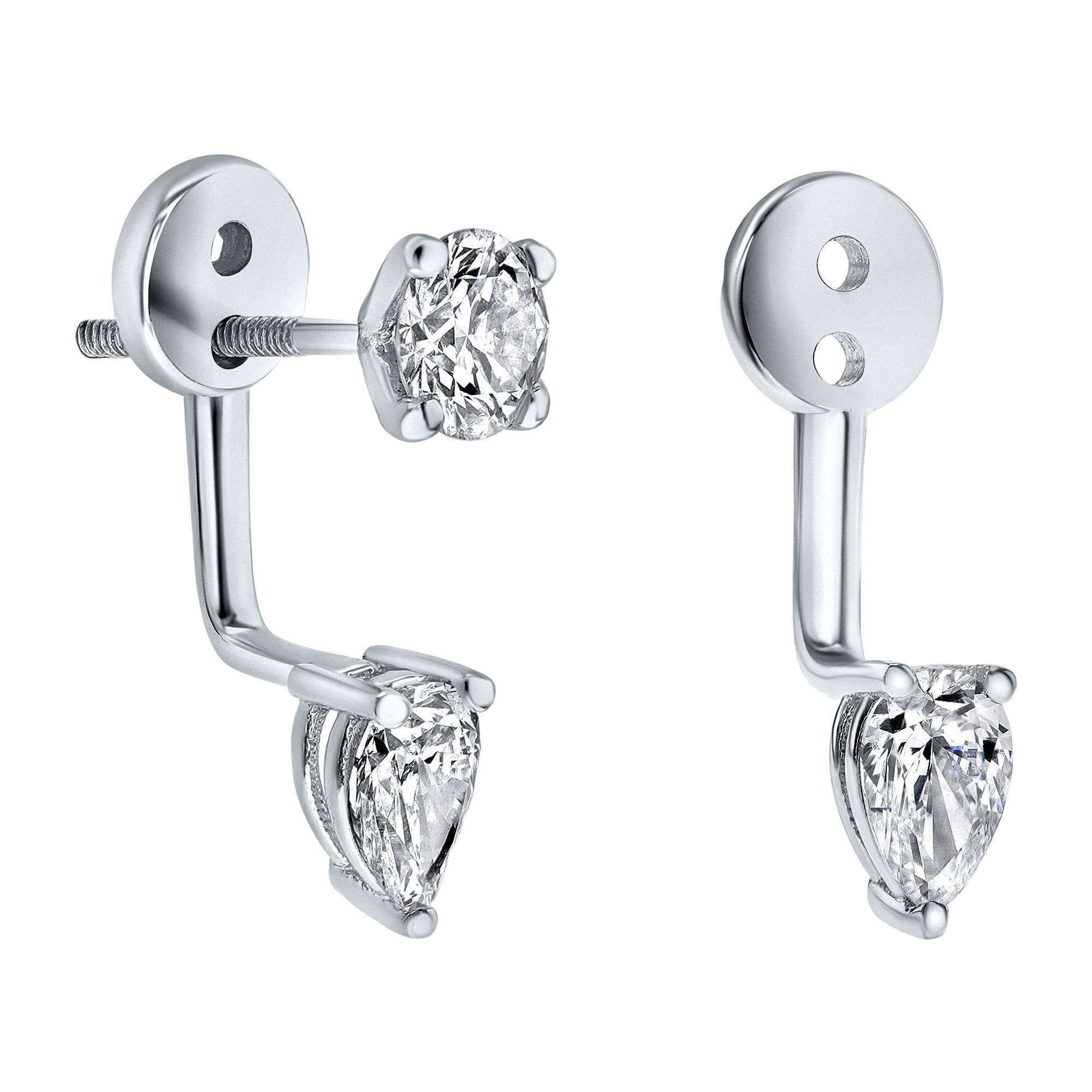 0.75 Carat Pear Shaped Diamond Earrings Set in 14K White Gold - Shlomit Rogel For Sale