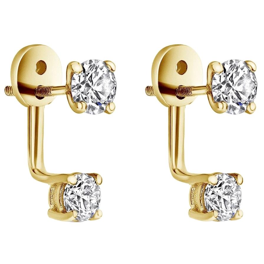 0.72 Carat Diamond Earrings Ear Jackets in 14 Karat Yellow Gold - Shlomit Rogel For Sale