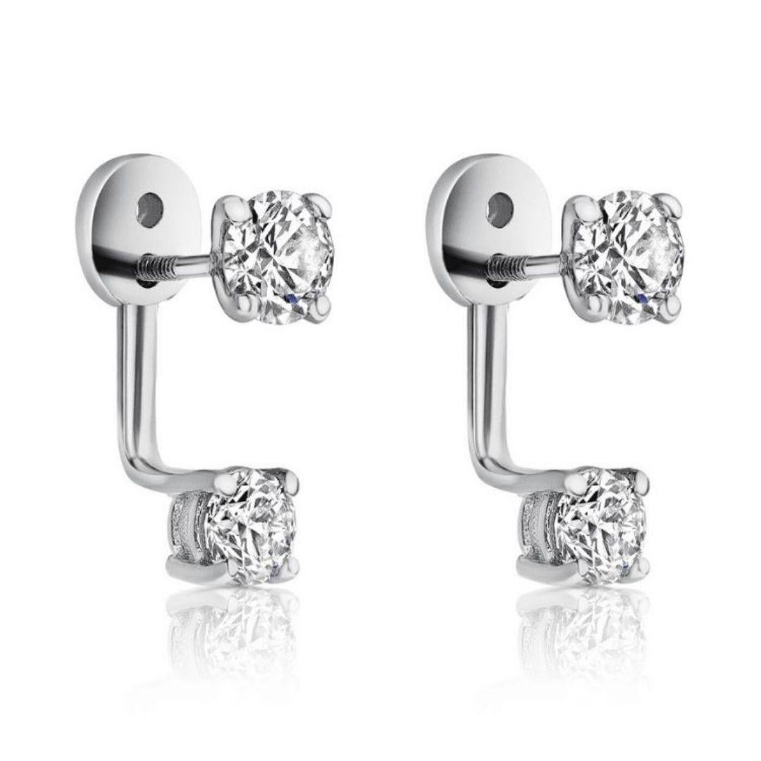 0.72 Carat Diamond Earrings Ear Jackets in 14 Karat White Gold - Shlomit Rogel

These beautiful diamond set is a part of Shlomit Rogel's Cupid's Kiss Collection.
Classic diamond studs are attached to a diamond ear jacket set with 0.36 carat
