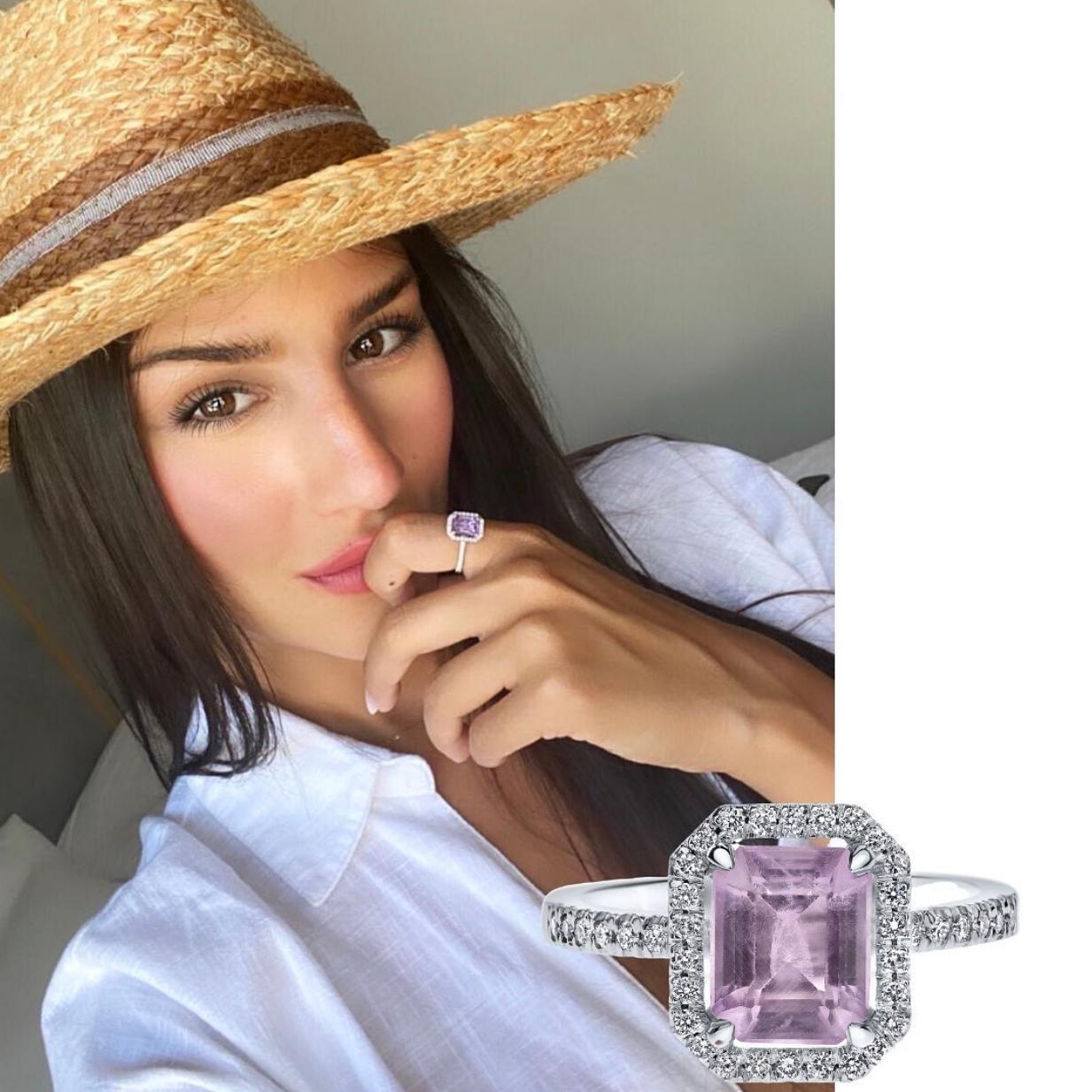 Modern 1.65 Carat Emerald Cut Amethyst and Diamonds Ring in White Gold - Shlomit Rogel For Sale