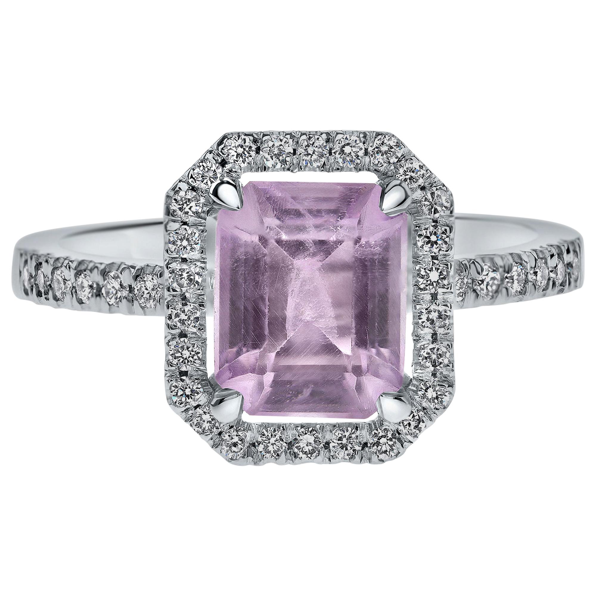 1.65 Carat Emerald Cut Amethyst and Diamonds Ring in White Gold - Shlomit Rogel For Sale