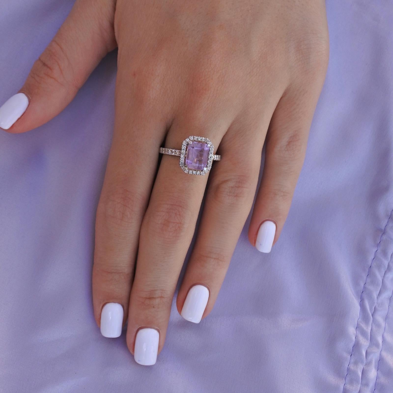 Women's 1.65 Carat Emerald Cut Amethyst and Diamonds Ring in White Gold - Shlomit Rogel For Sale