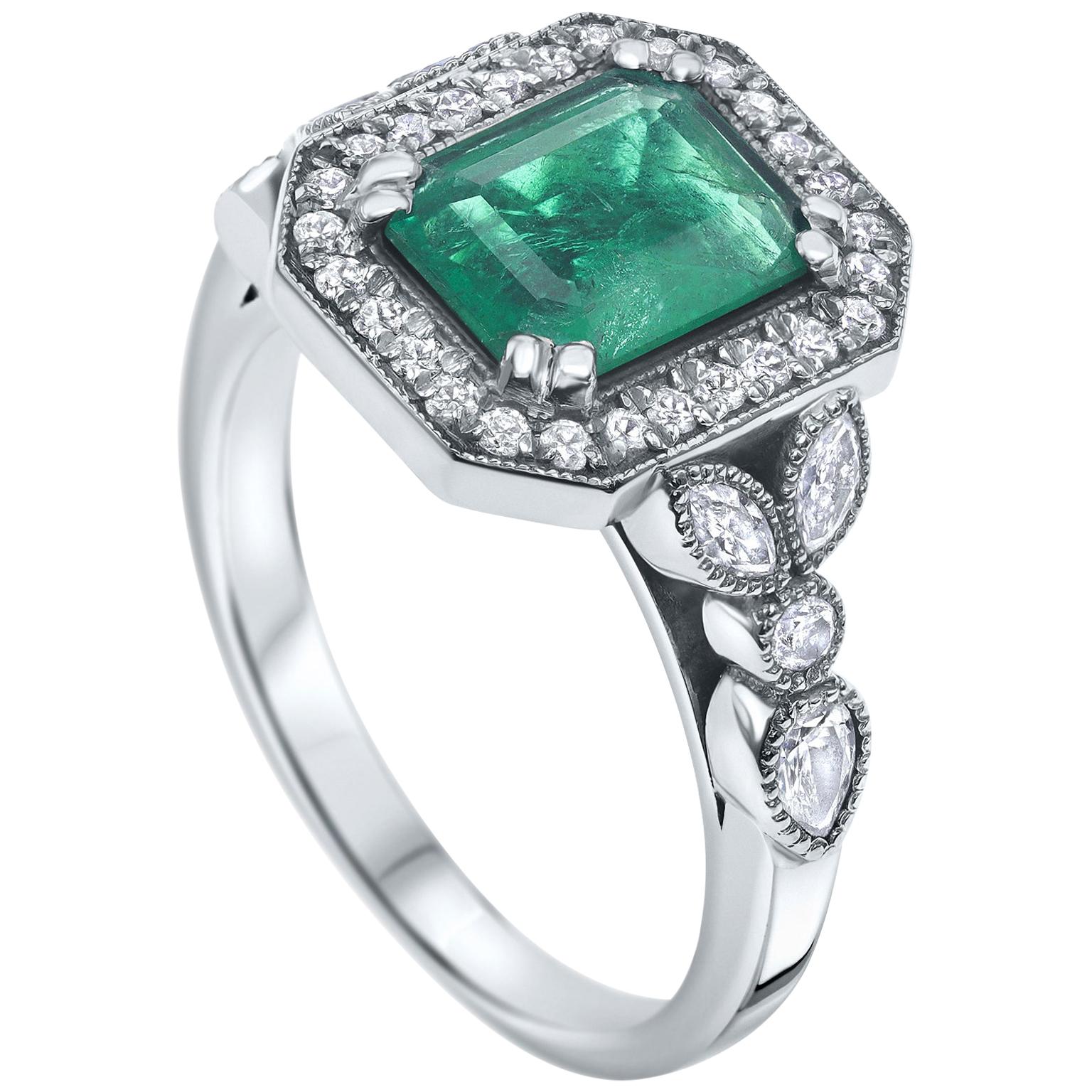 2.53 Carat Emerald & Diamond Ring in 14 Karat White Gold - Shlomit Rogel