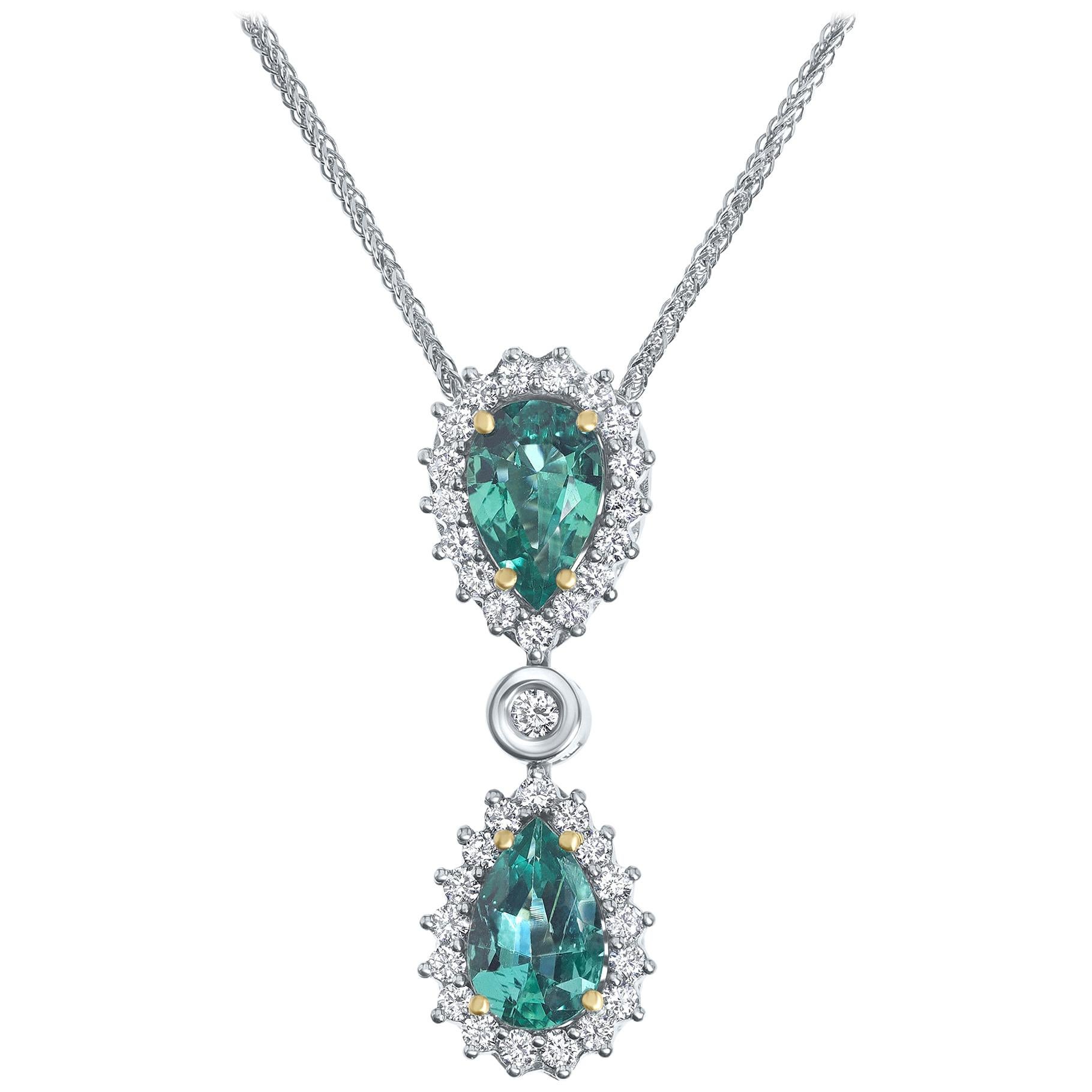 2.23 Carat IGL Certified Natural Zambian Emerald Diamond Pendant 18K White Gold For Sale