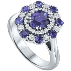 2.50 Carat GIA Certified Natural Blue Sapphire and Diamonds Ring 18K White Gold