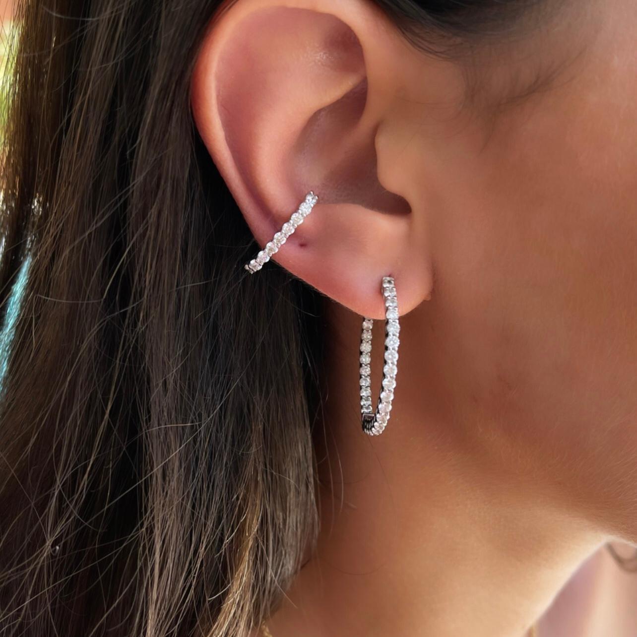 Boucles d'oreilles en or blanc 14 carats avec diamants de 3,00 carats - Shlomit Rogel en vente 7