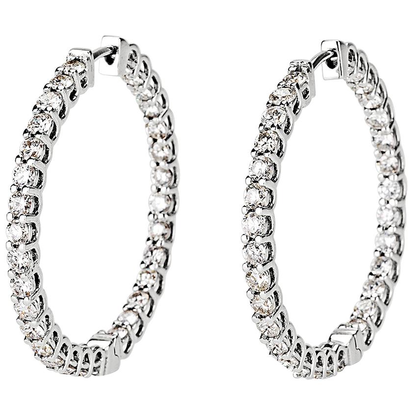 3.00 Carat Diamond Hoops Earrings in 14 Karat White Gold - Shlomit Rogel