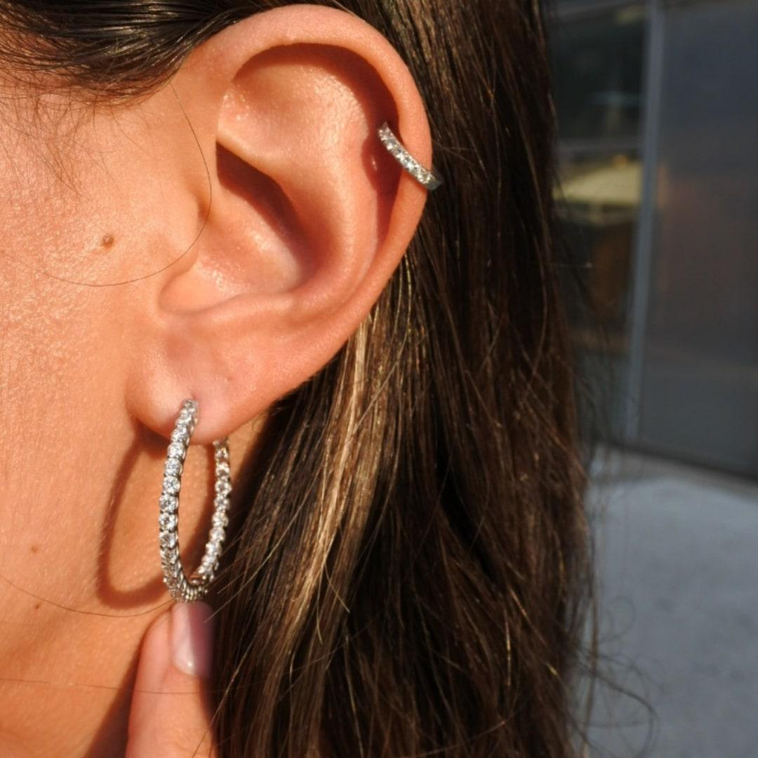 Pendientes Aros de Diamantes de 3,00 Quilates en Oro Blanco de 14 Kilates - Shlomit Rogel en venta 2