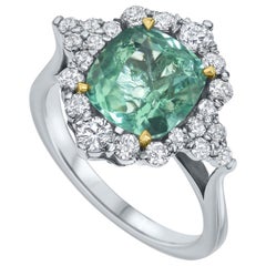 3.15 Carat Emerald and Diamonds Ring 18 Karat White Gold 