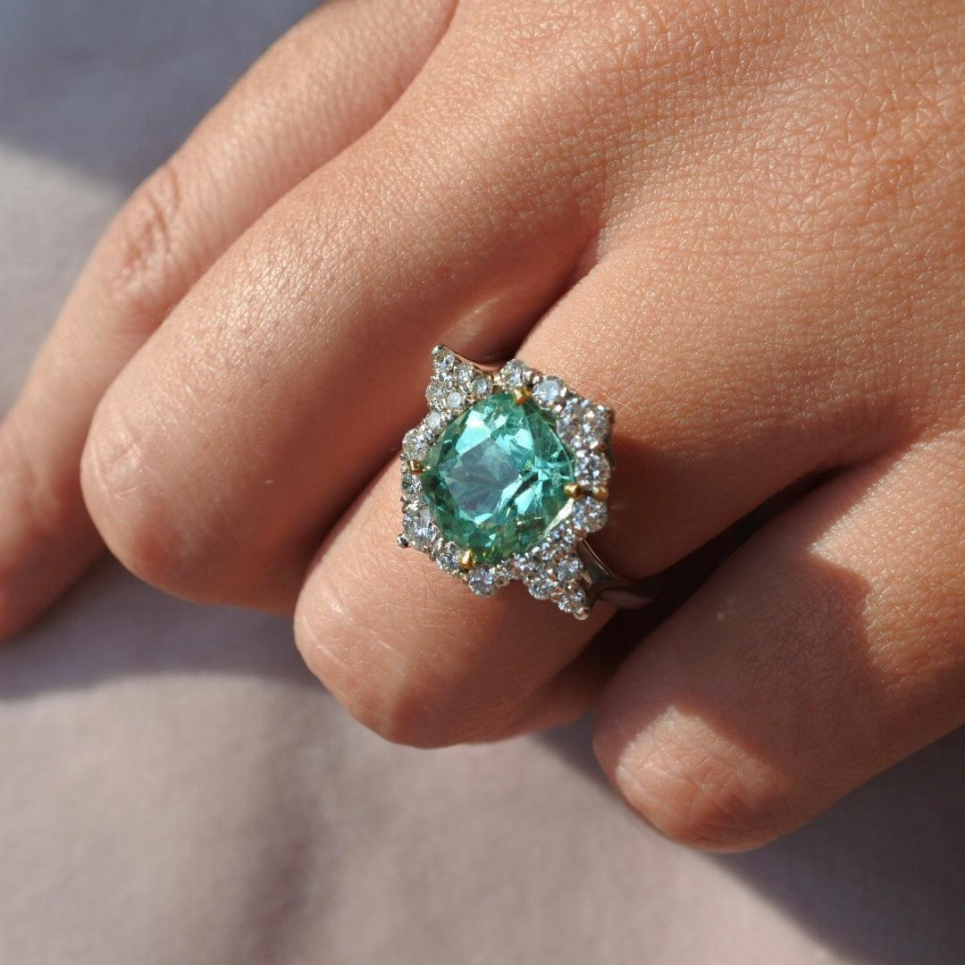 3.15 Carat Emerald and Diamonds Ring 18 Karat White Gold  1