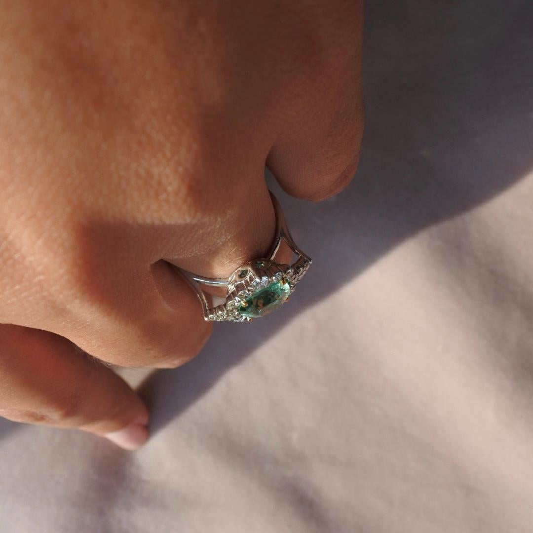 3.15 Carat Emerald and Diamonds Ring 18 Karat White Gold  4