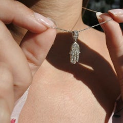 0.20 Carat Diamond Pendant Hamsa Necklace in 14 Karat White Gold - Shlomit Rogel