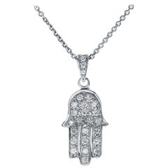 Collana Hamsa con ciondolo di diamanti da 0,20 carati in oro bianco 14 carati - Shlomit Rogel
