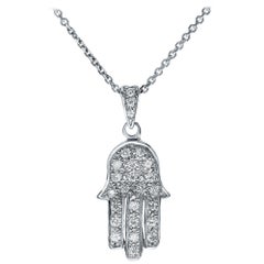 Shlomit Rogel Collier à pendentif Hamsa en or blanc 14 carats avec diamants de 0,20 carat