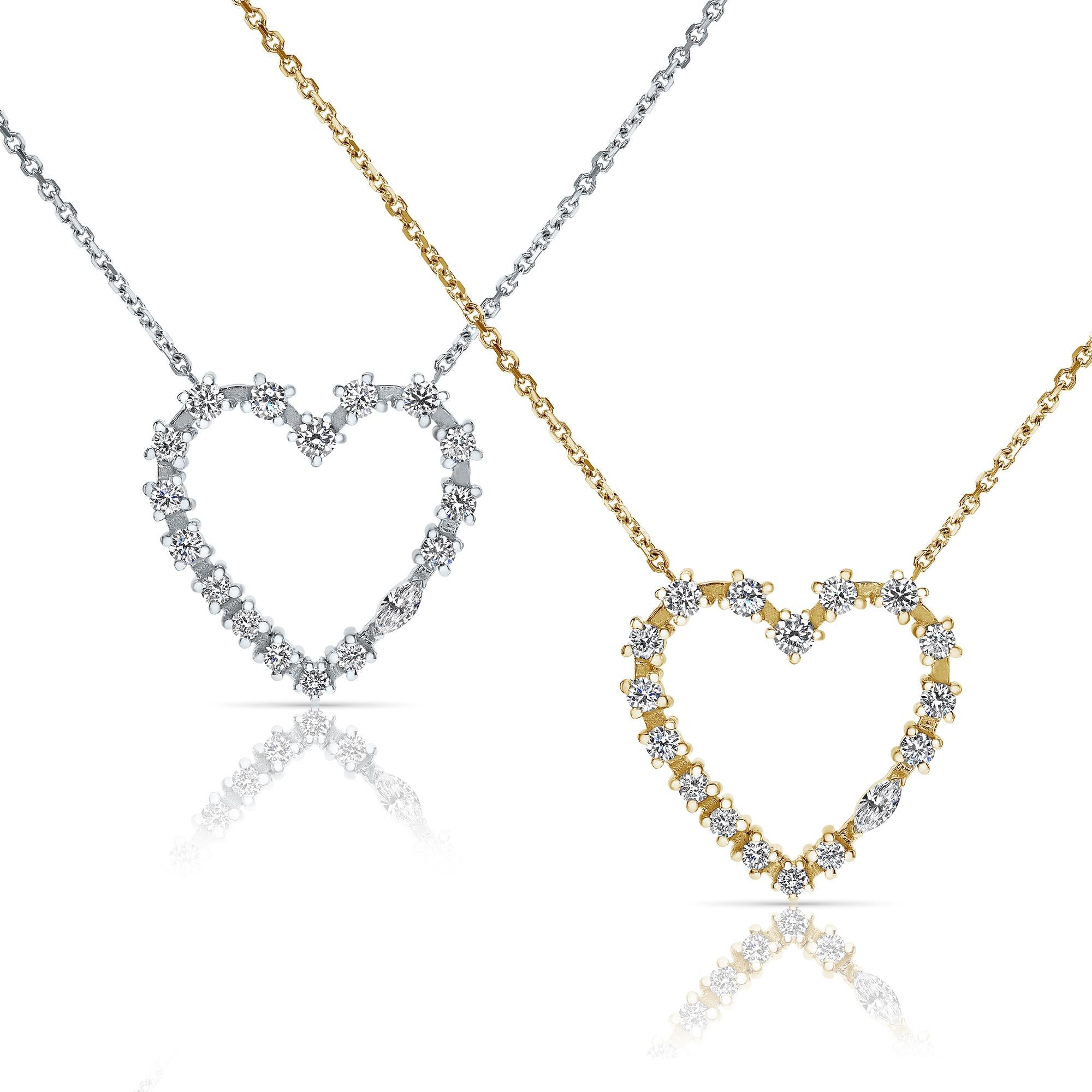 14K White Gold 0.37 Carat Heart Shaped Diamond Pendant Necklace - Shlomit Rogel

Beautiful heart shaped diamond pendant from Cupid's Kiss collection, set with 18 stunning real diamonds. Can you spot the hidden marquise diamond among these beautiful
