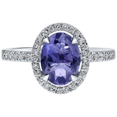 1.56 Carat Oval Tanzanite and Diamonds Halo Ring in White Gold - Shlomit Rogel