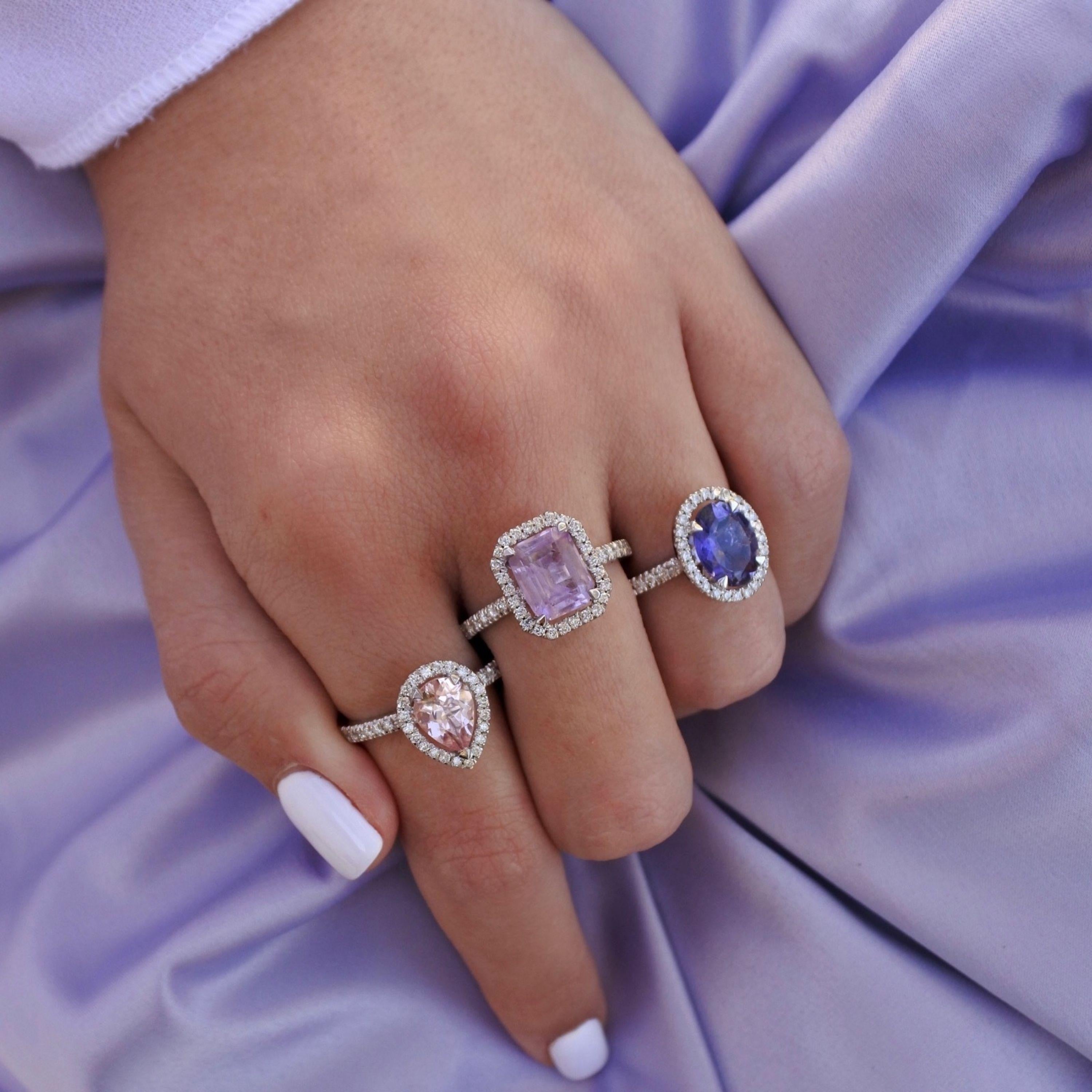 Modern 1.56 Carat Oval Tanzanite and Diamonds Halo Ring in White Gold - Shlomit Rogel For Sale