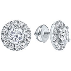 2.00 Carat Diamond Halo Earrings in 14 Karat White Gold - Shlomit Rogel