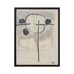 Pastel Mid Century Modern Pink, Gray & Black Geometric Abstract Painting