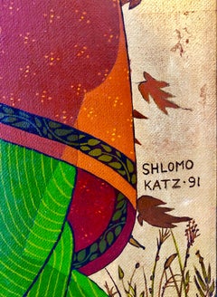 Large Mythological, Zodiac Oil Painting Gold Leafed Israeli Judaica Masterpiece