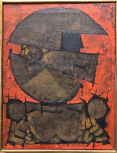 Israeli Cubist Modernist Oil Painting "Rosh Shiryon Abir" Armor