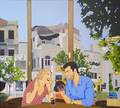 Café en Allenby, 100x90 cm, Acrílico sobre lienzo