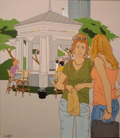 Reunión en el Kiosco Rothschild, 100x90cm, Acrílico sobre lienzo