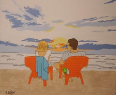 Charla en la playa, 100x90cm, Acrílico sobre lienzo