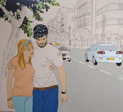 Caminando por la avenida Ben Yehuda, 120x110, Acrílico sobre lienzo