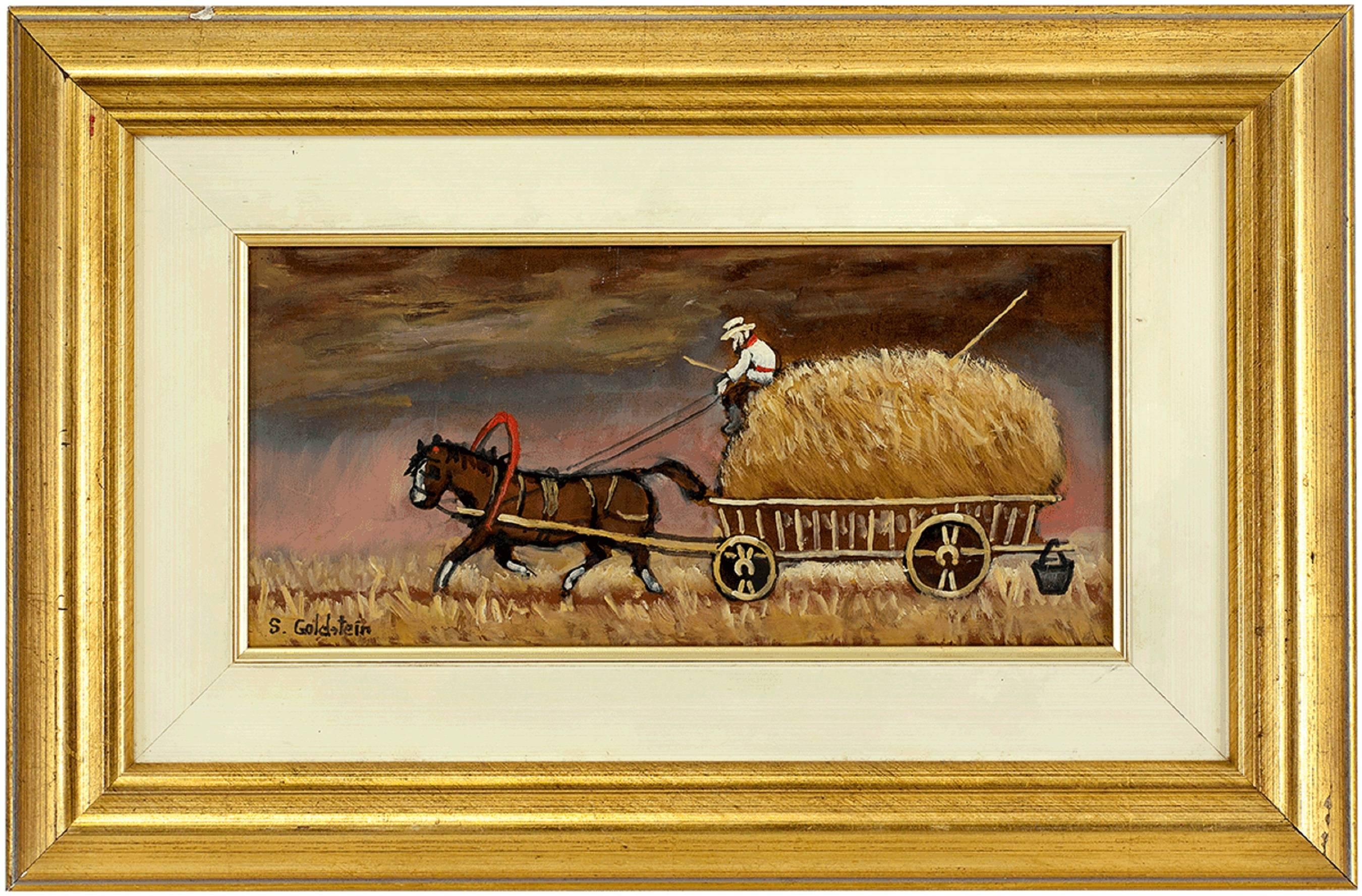 Shmuel Goldstein Landscape Painting - Shtetl Farmer at the End of a Long Day