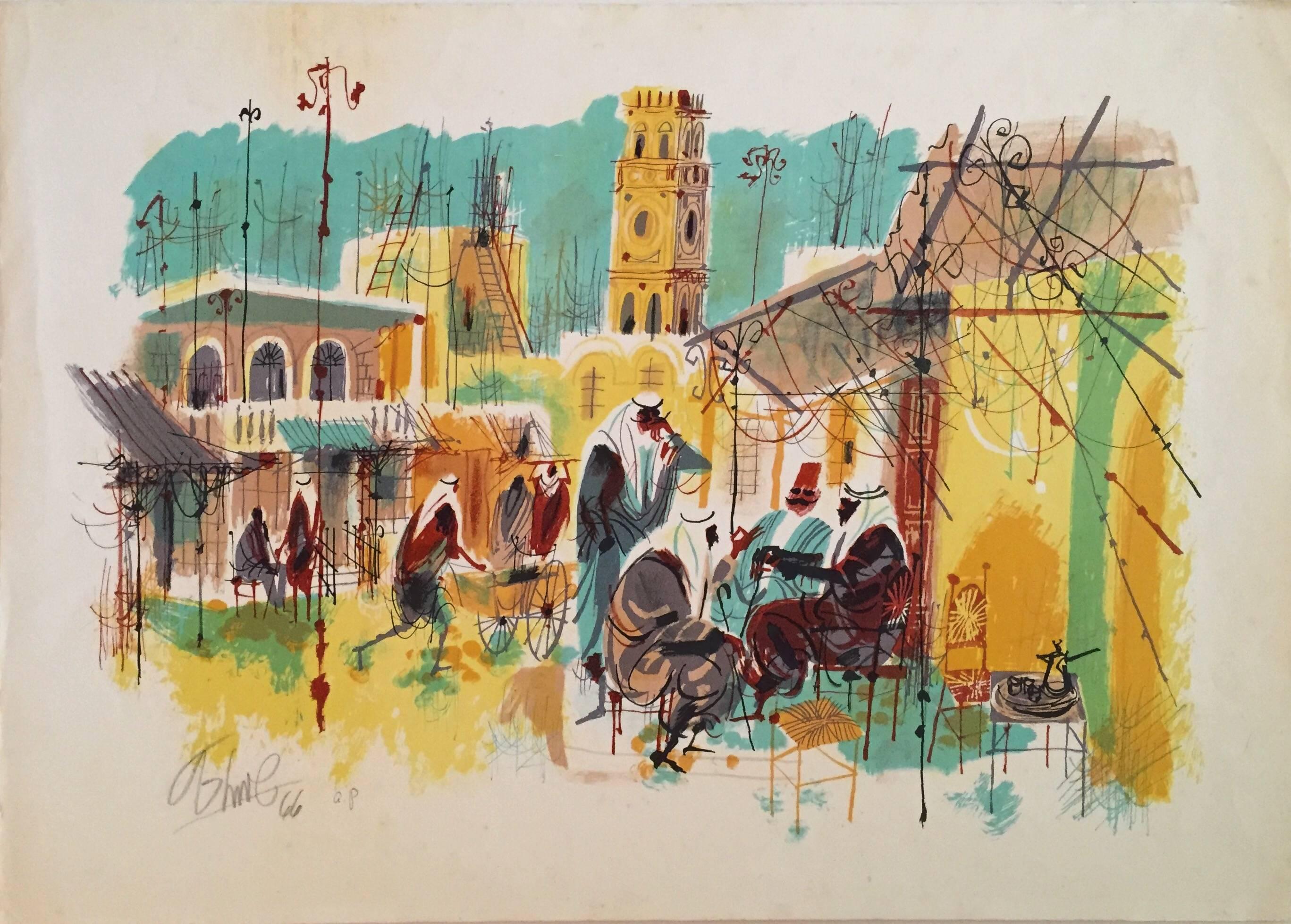 Altstadt Jaffa (Braun), Landscape Print, von Shmuel Katz
