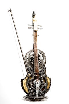 Shmulik, sculpture de violon, instrument de musique, pièces recyclées 