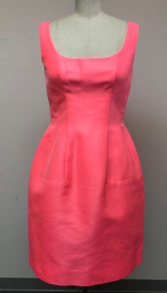 The Prettiest Shocking Pink 100% Italian Silk Dress with Flared Skirt