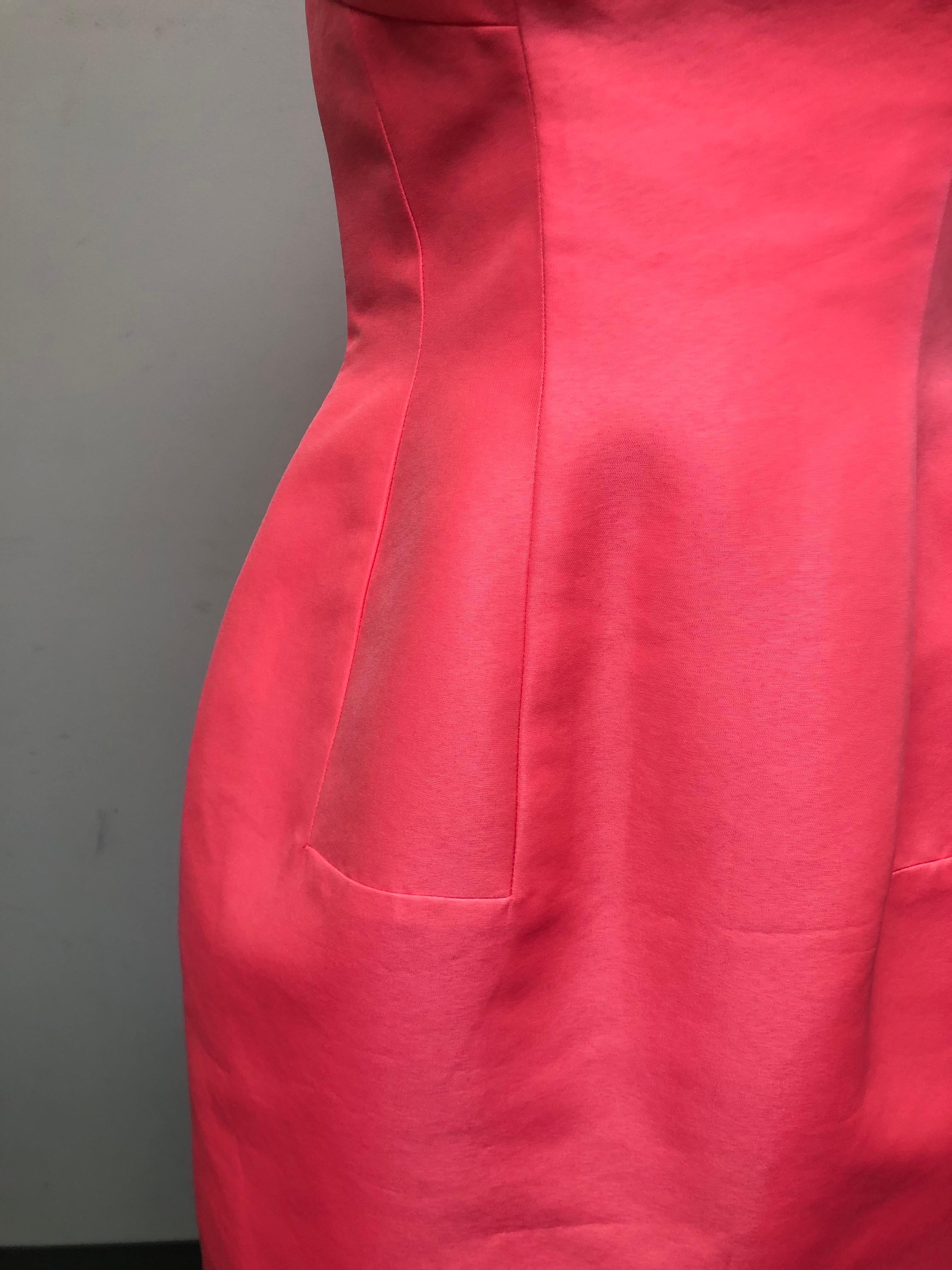 Shocking Pink 100% Italian Silk Dress with Flared Skirt  In Excellent Condition For Sale In Los Angeles, CA