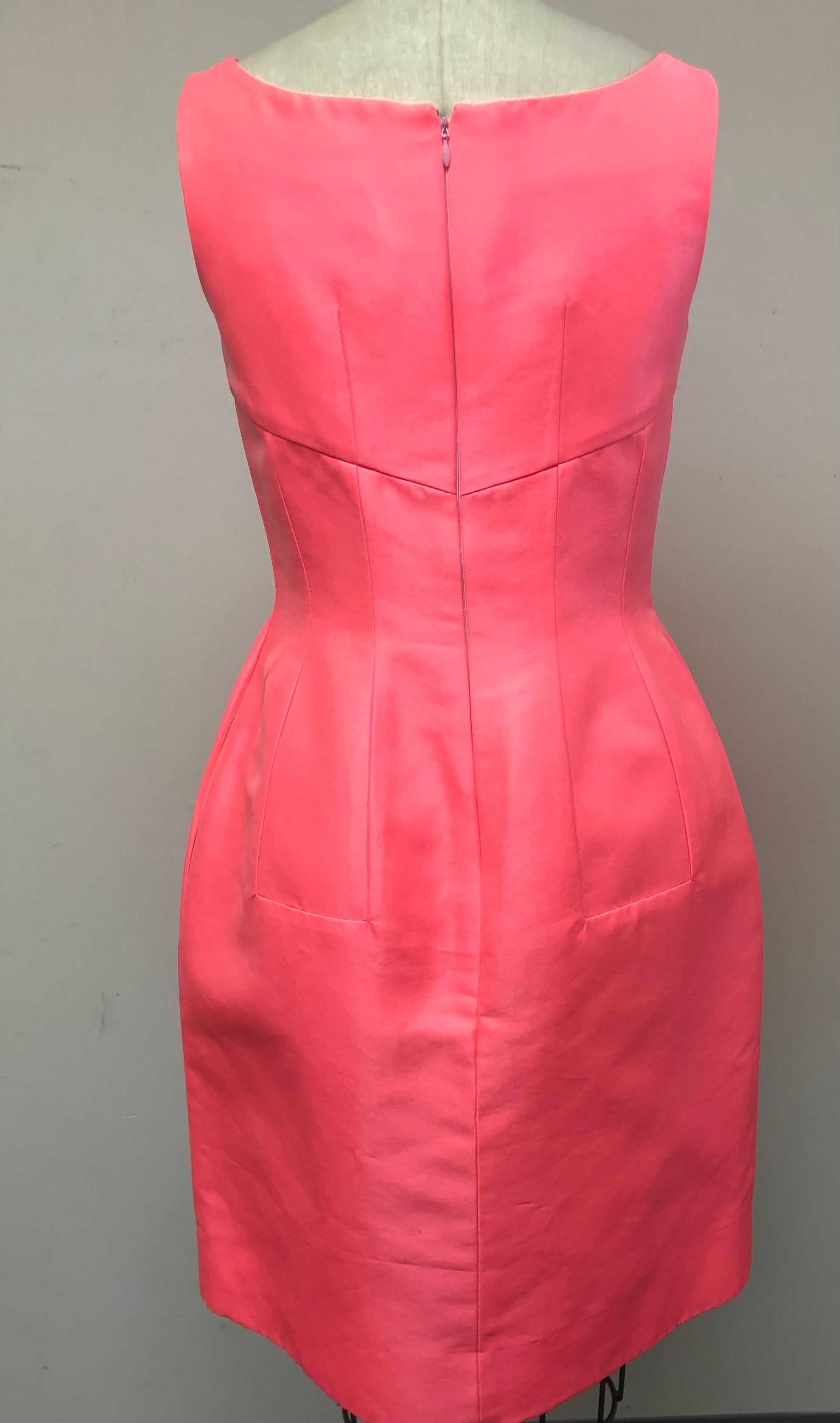 Shocking Pink 100% Italian Silk Dress with Flared Skirt  For Sale 1