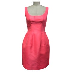 Schockierendes rosa Kleid aus 100% italienischer Seide mit ausgestelltem Rock 