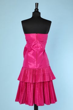Shocking pink 1980's cocktail taffeta  bustier dress with shawl