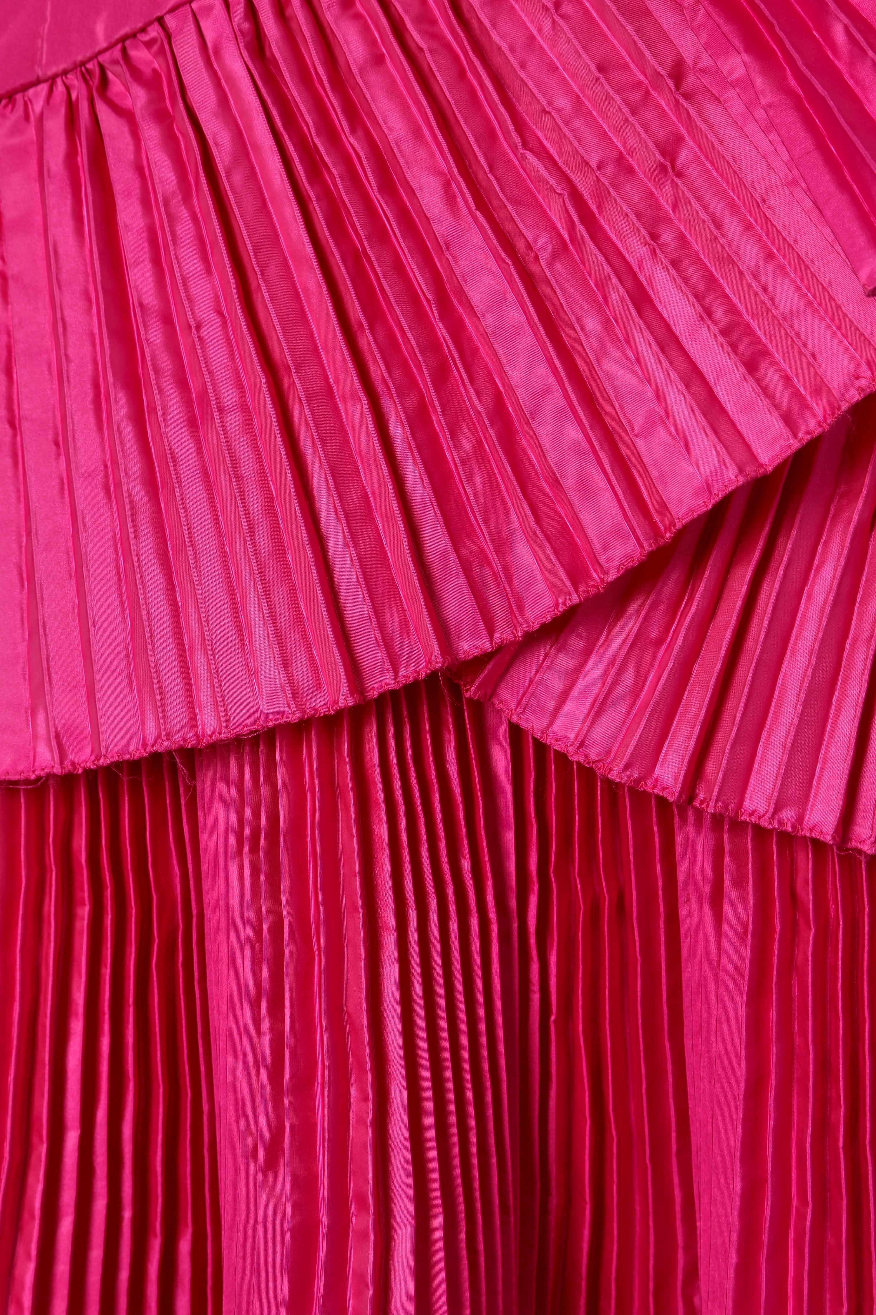 Women's Shocking pink 1980's cocktail taffeta  bustier dress with shawl 