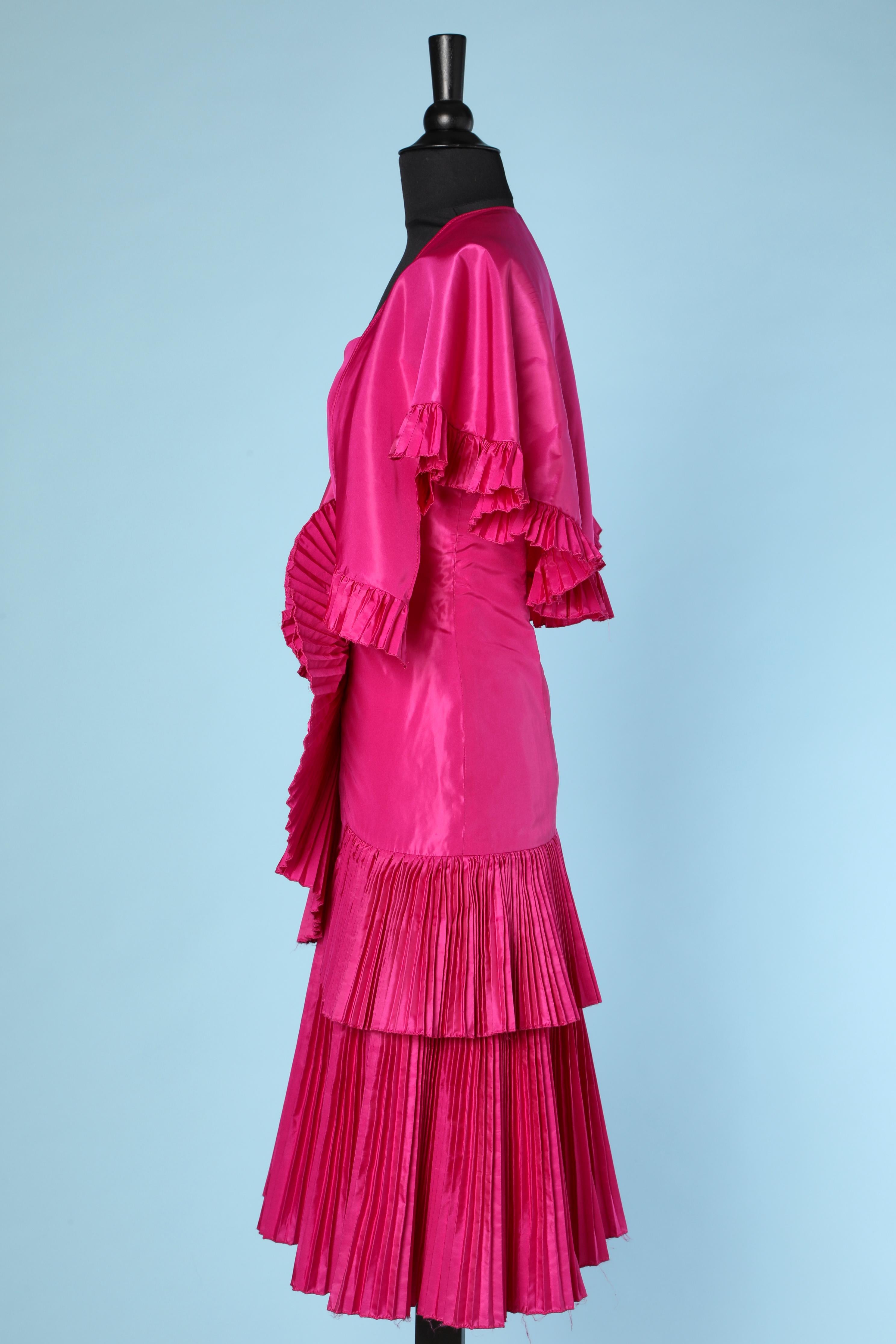 Shocking pink 1980's cocktail taffeta  bustier dress with shawl  1