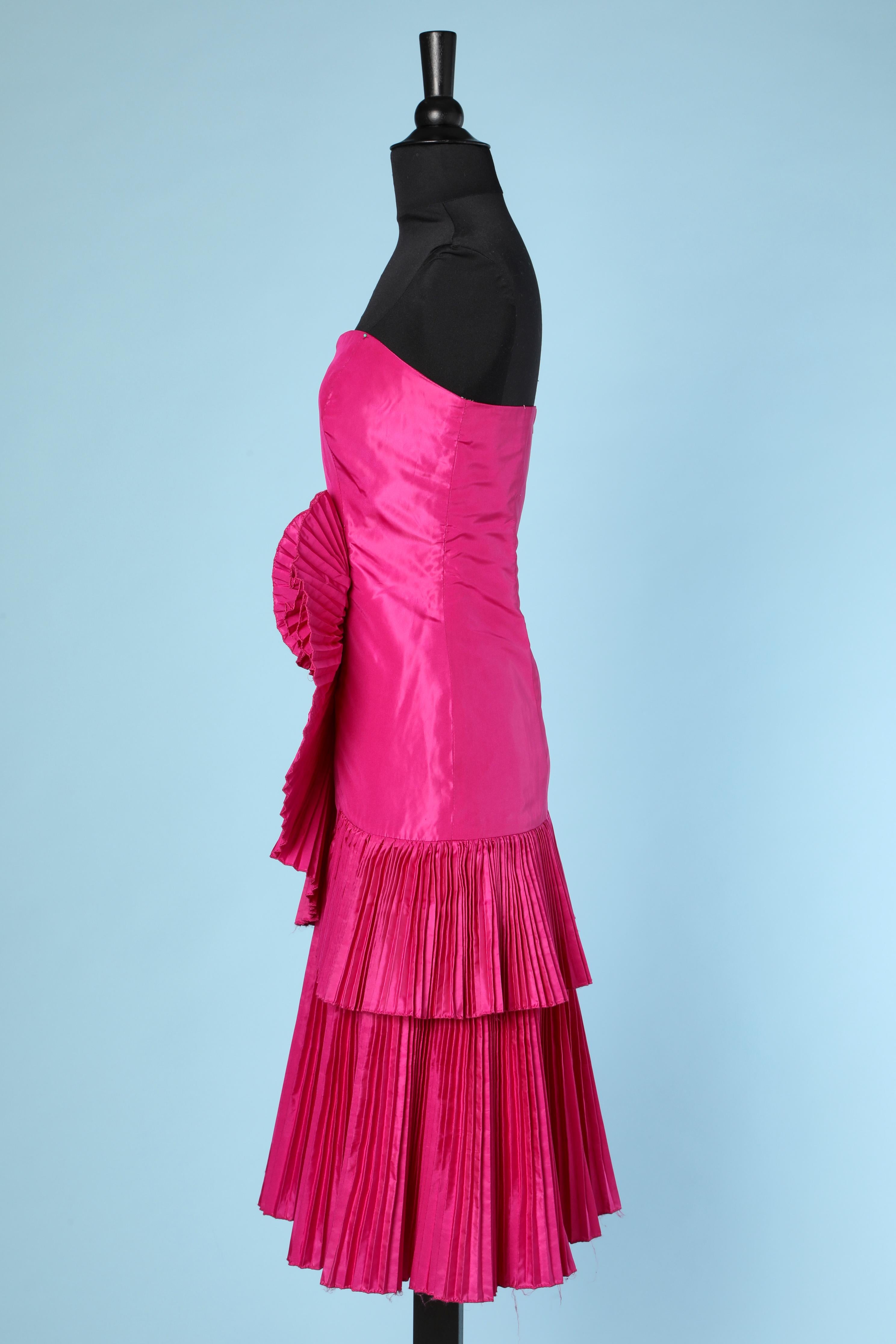 Shocking pink 1980's cocktail taffeta  bustier dress with shawl  2