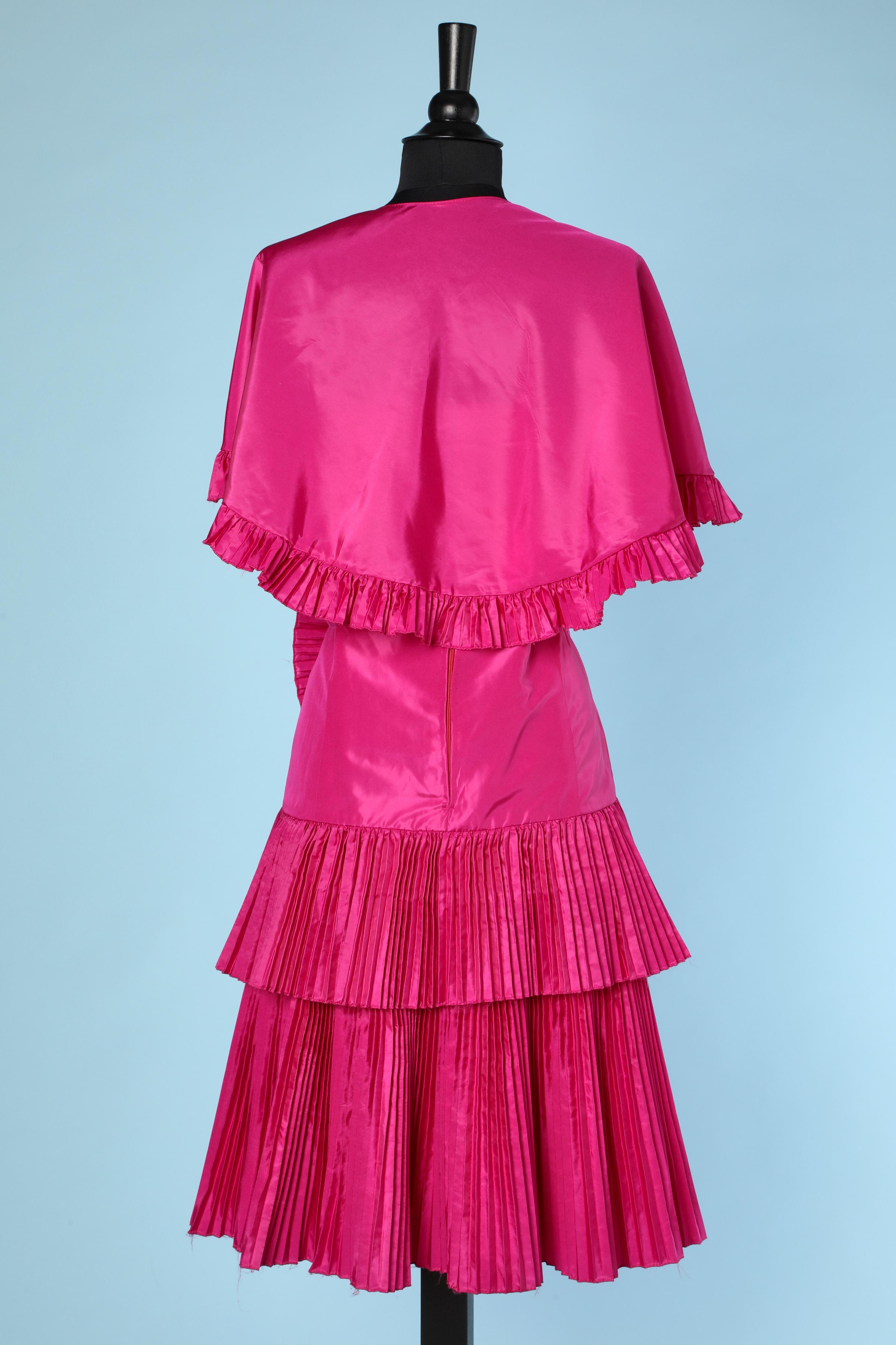 Shocking pink 1980's cocktail taffeta  bustier dress with shawl  3