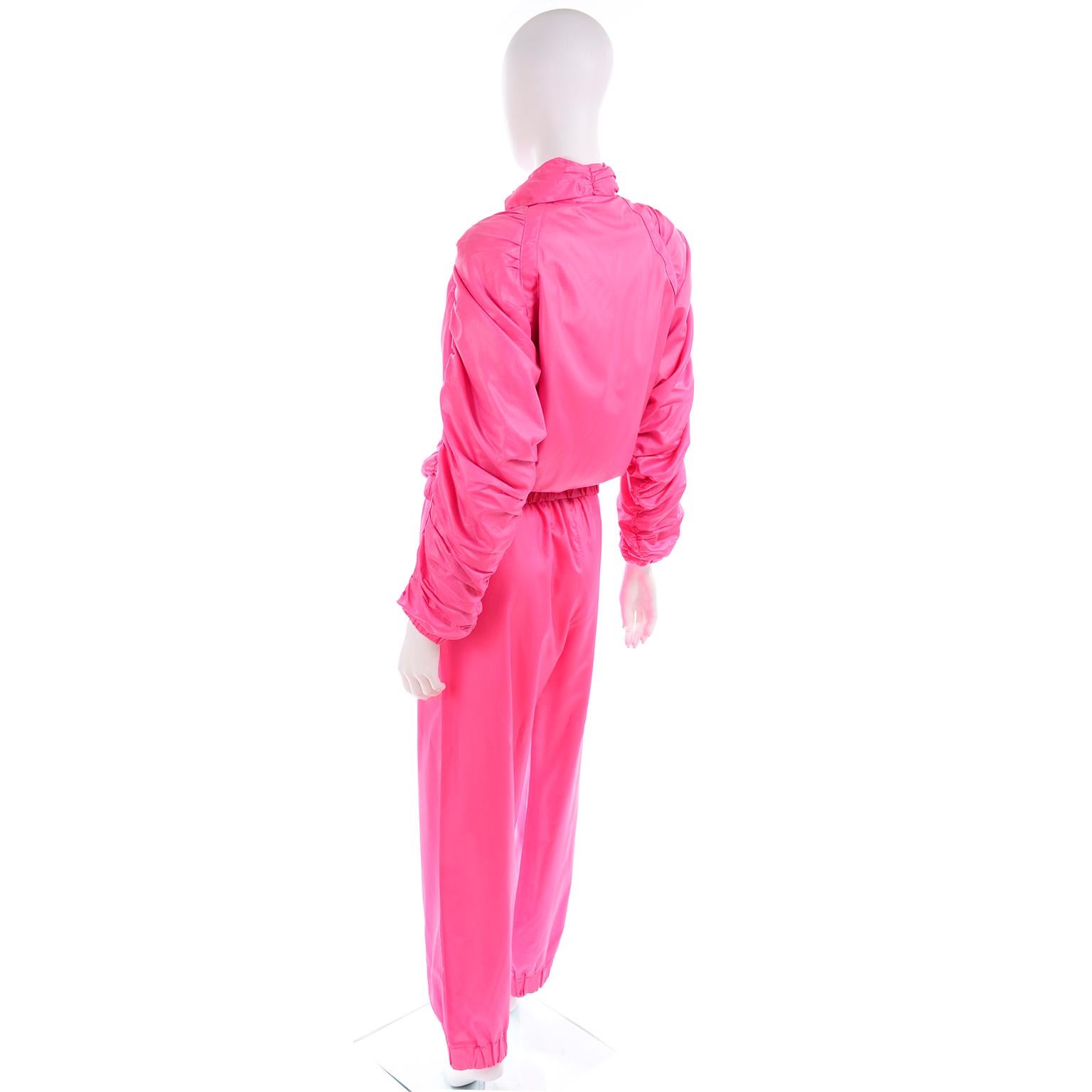 Shocking Pink Antonio Ruspoli Vintage Tracksuit W Gathered Zip Jacket & Pants In Good Condition In Portland, OR