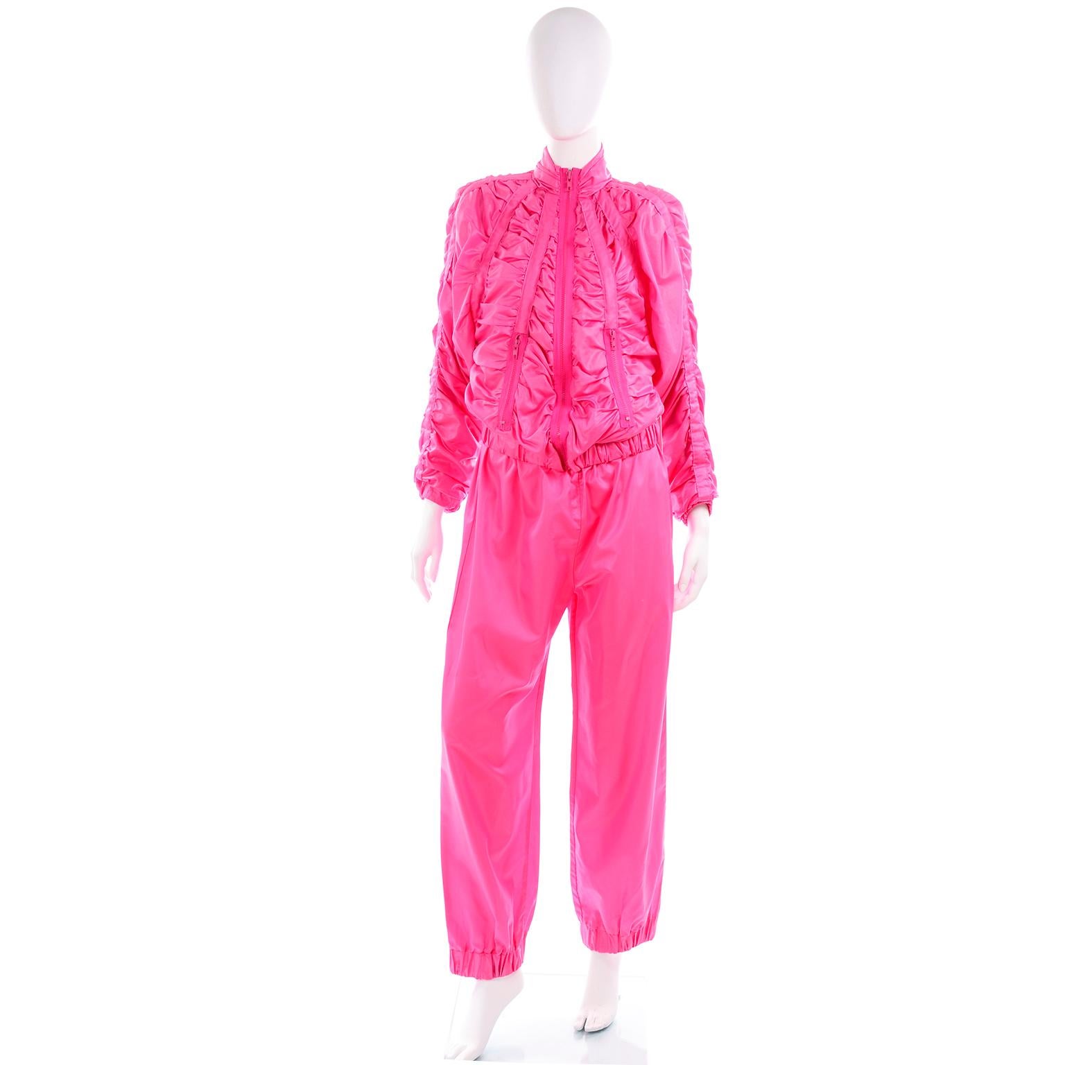 Shocking Pink Antonio Ruspoli Vintage Tracksuit W Gathered Zip Jacket & Pants 3