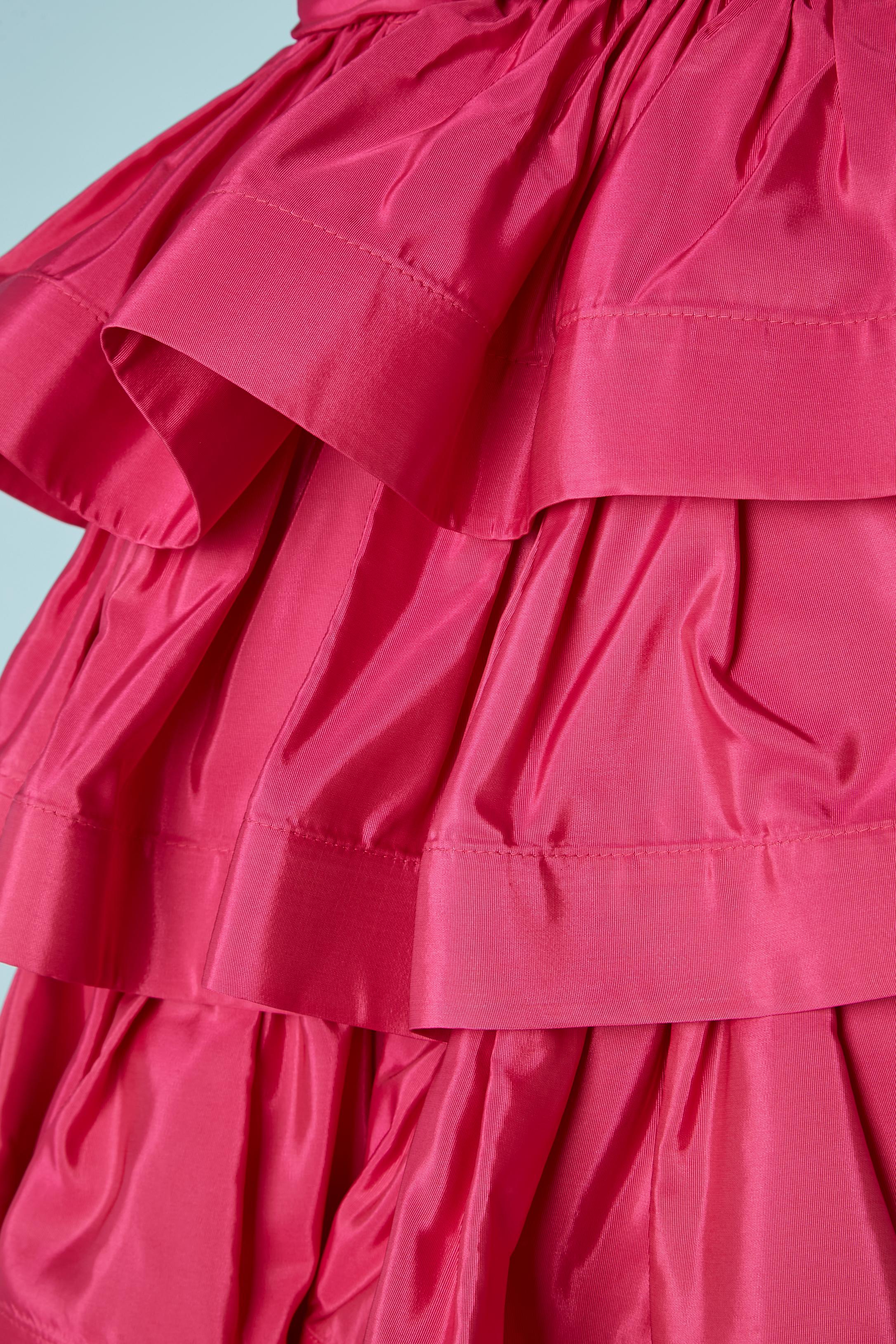 Pink Shocking pink draped cocktail dress with ruffles Lillie Rubin Circa 1980 For Sale