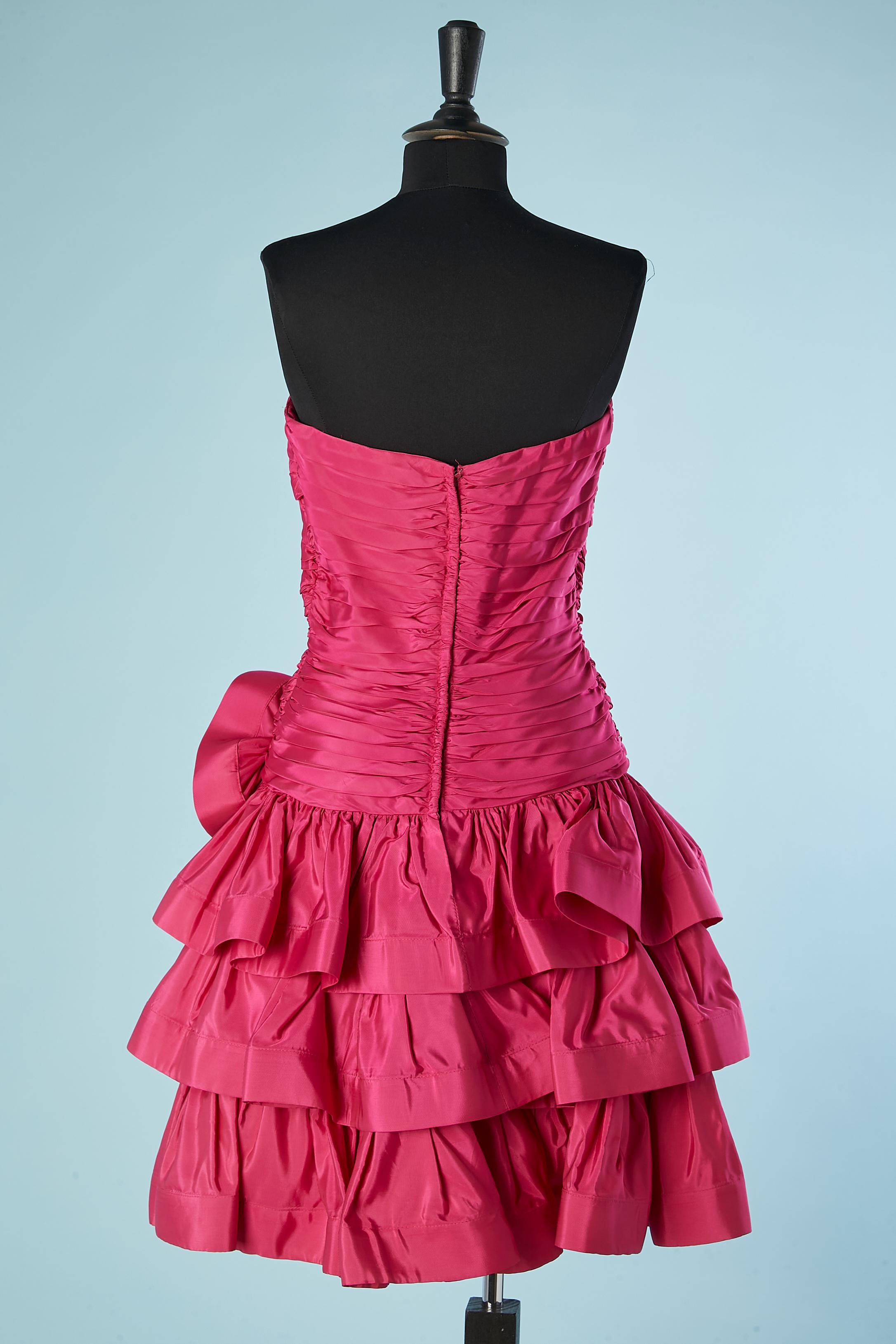 Shocking pink draped cocktail dress with ruffles Lillie Rubin Circa 1980 For Sale 1