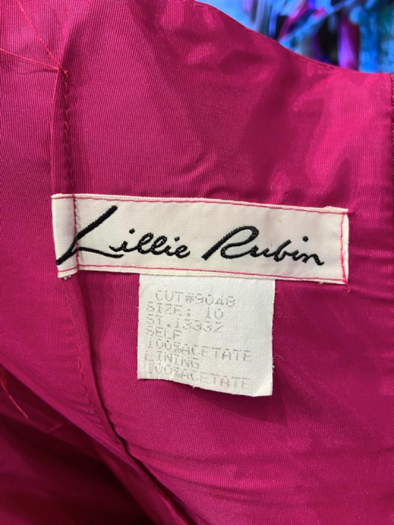 Shocking pink draped cocktail dress with ruffles Lillie Rubin Circa 1980 For Sale 2