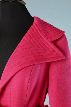 Shocking pink long evening coat with beaded buckle Circa 1970's